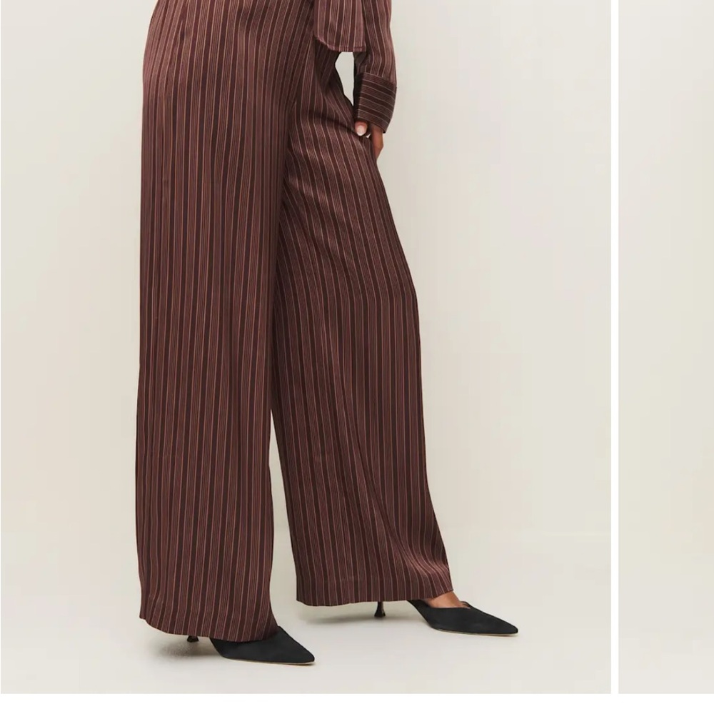 Reformation Striped Brown Wide-Leg Pants